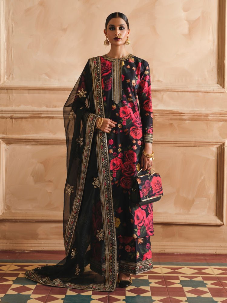 Trending Embroidered Lawn Kurta Dupatta Trouser (Deep Dusk)