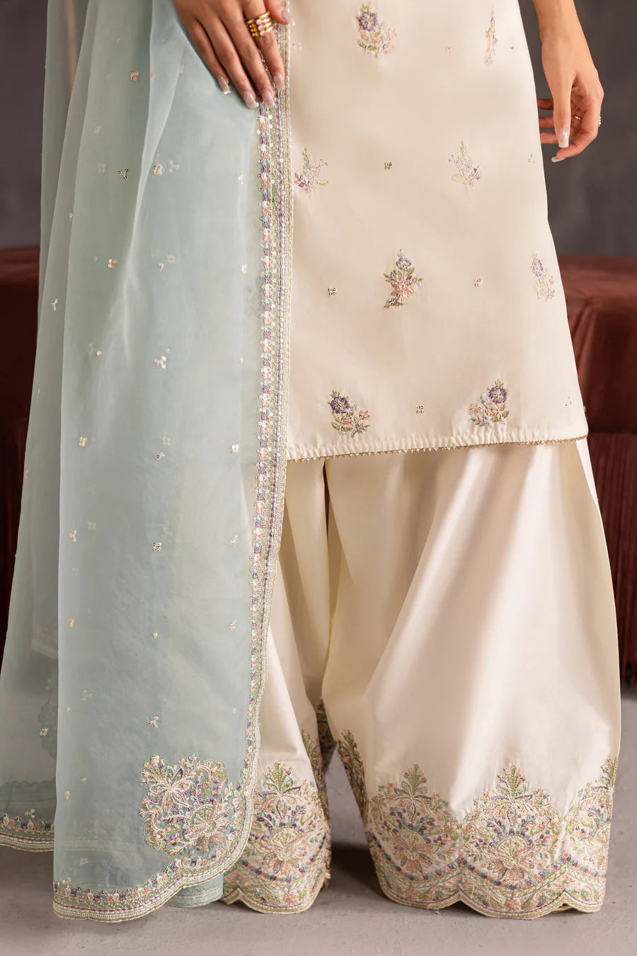 Batik 3Pc Embroidered Cotton Suit Creamy gulbuy.com