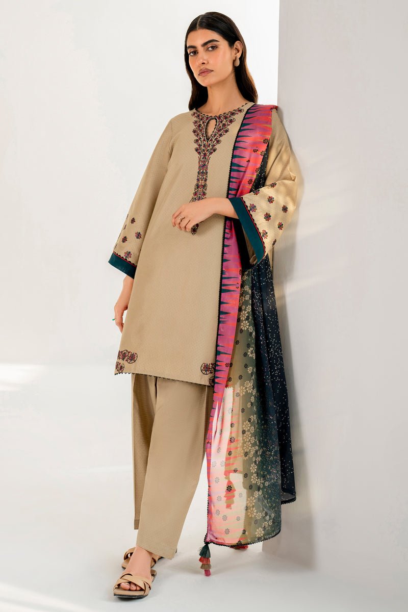 JAZMIN 3 PIECE EMBROIDERED DOBBY LAWN SUIT (USE-9099)