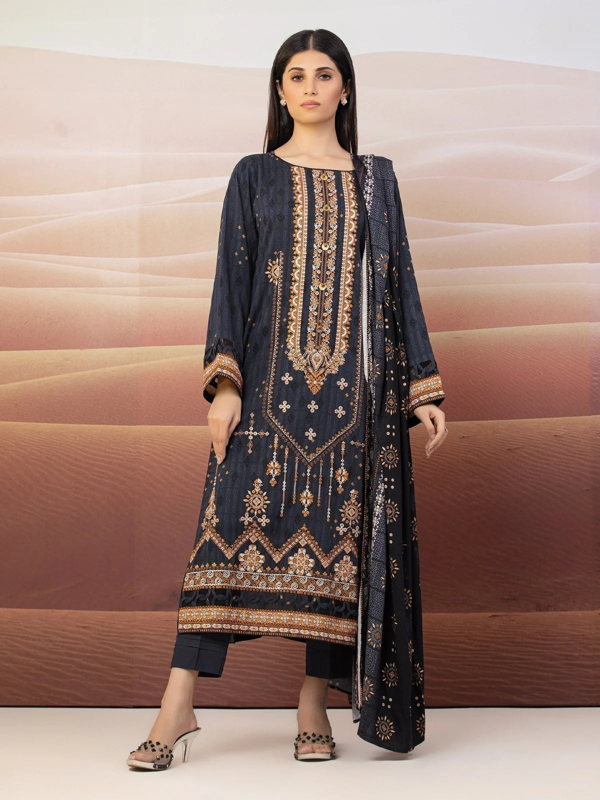 Edenrobe 3 Piece Embroidered Khaddar Suit (EWU22V11-25110)