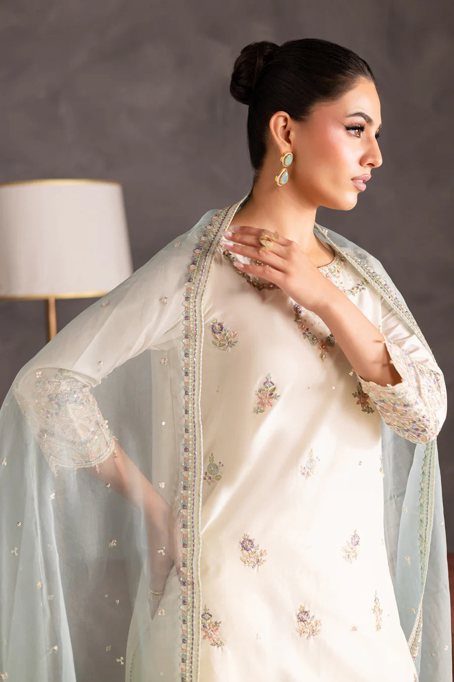Batik 3Pc Embroidered Cotton Suit Creamy gulbuy.com