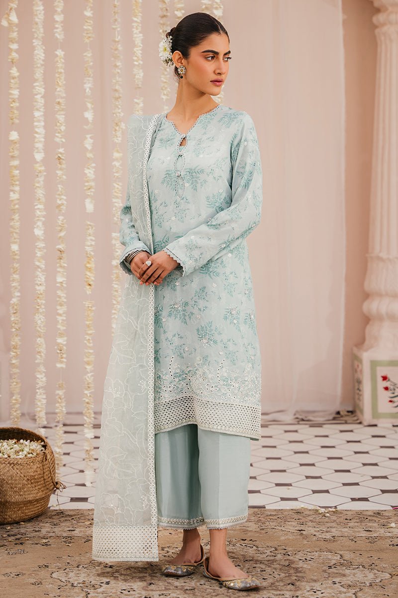 CROSS STITCH 3 PIECE EMBROIDERED RAW SILK SUIT (0124RTWLUX0207)