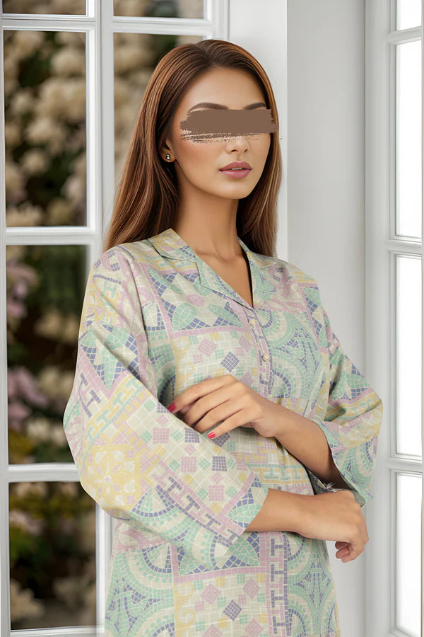 Saya 2Pc Printed Cotton Khaddar (Shirt/Trouser) U07-24310-01A (ST) gulbuy.com