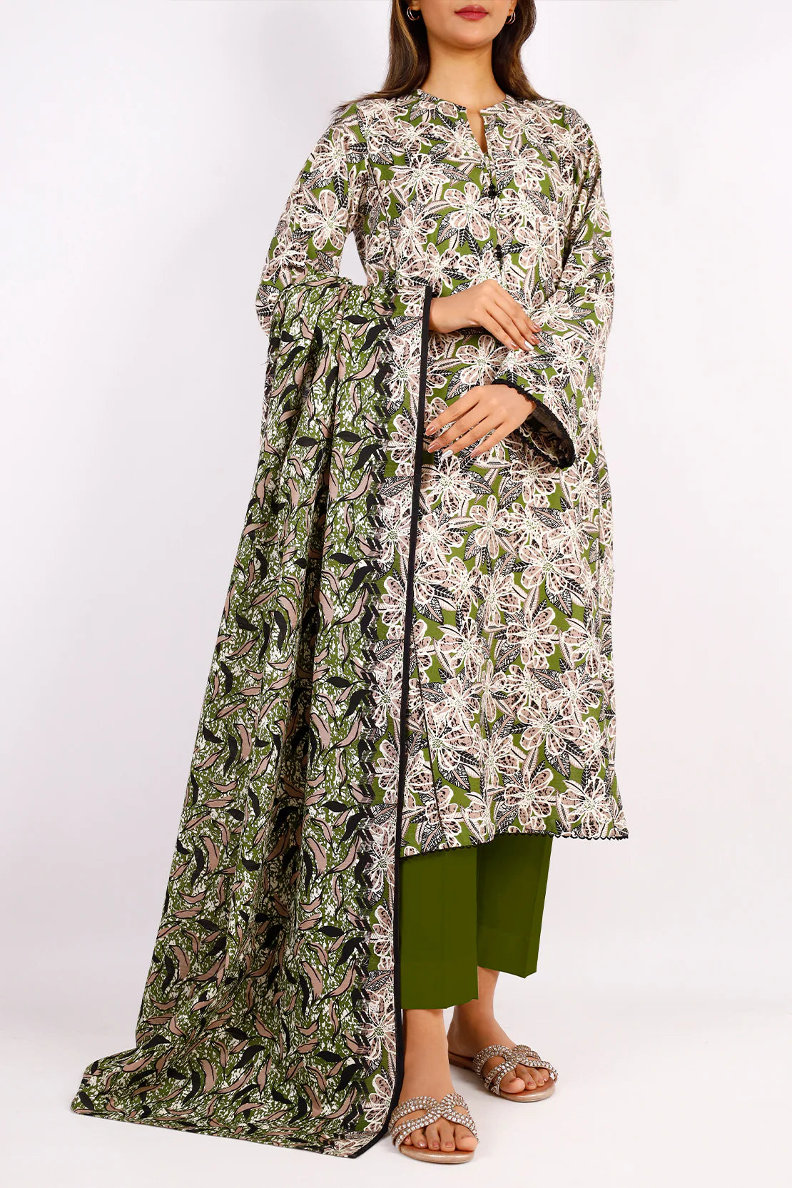 Saya 3Pc Printed?Jacquard Khaddar suit U04-24317-19C (SDT) gulbuy.com