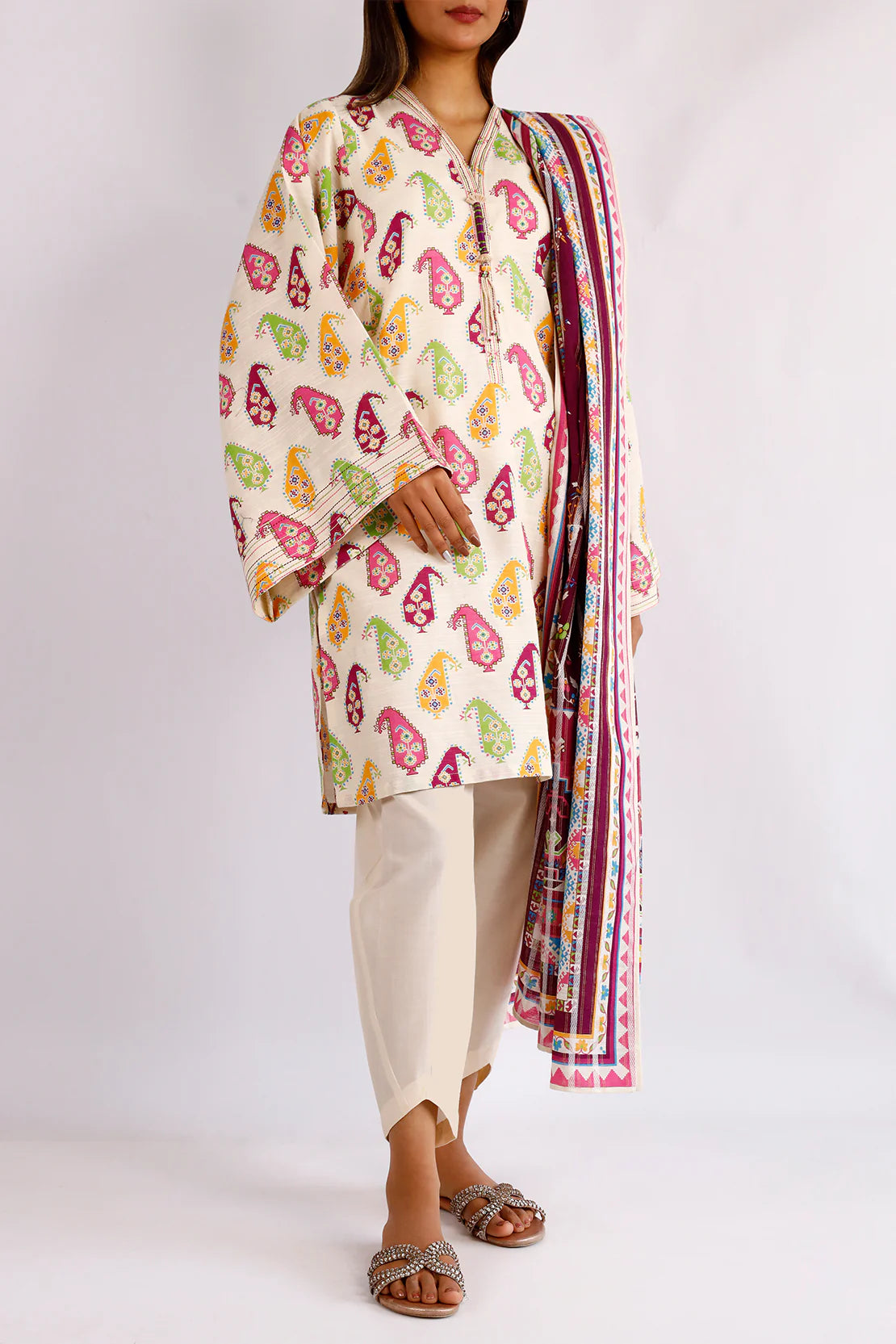 Saya 3Pc Printed Cotton Khaddar Suit U04-24388-01B (SDT) gulbuy.com