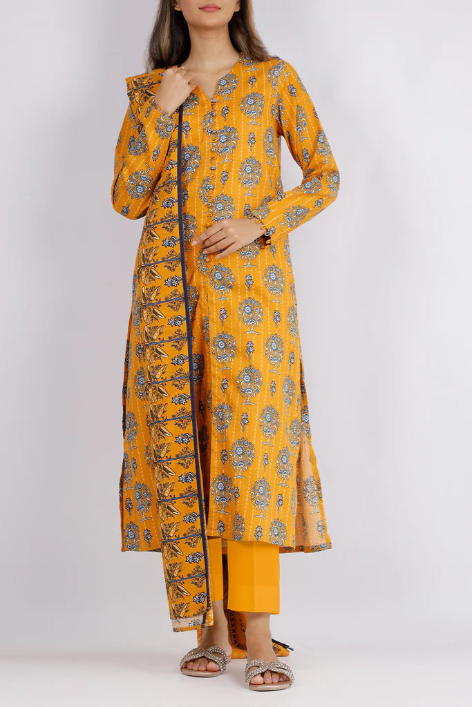 Saya 3Pc Printed Cotton Khaddar Suit U04-24410-01B (SDT) gulbuy.com