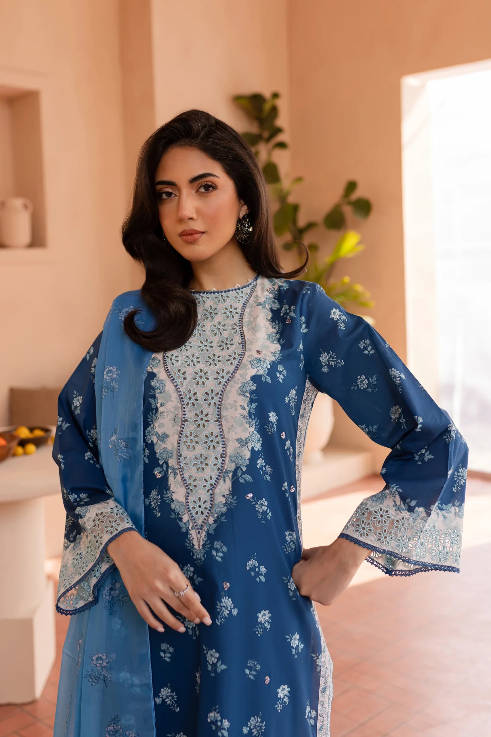 Batik 3Pc Embroidered Lawn Suit Blue Ivy gulbuy.com