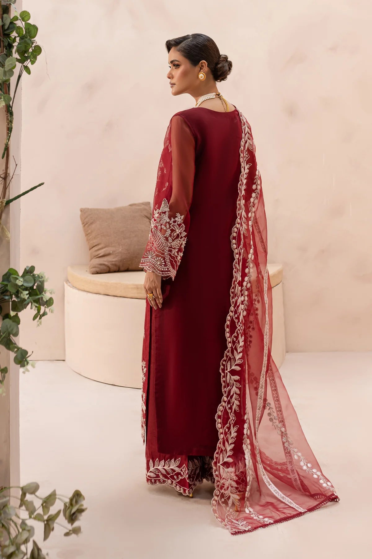 Batik 3Pc Embroidered Raw Silk Suit Ruby Rouge gulbuy.com