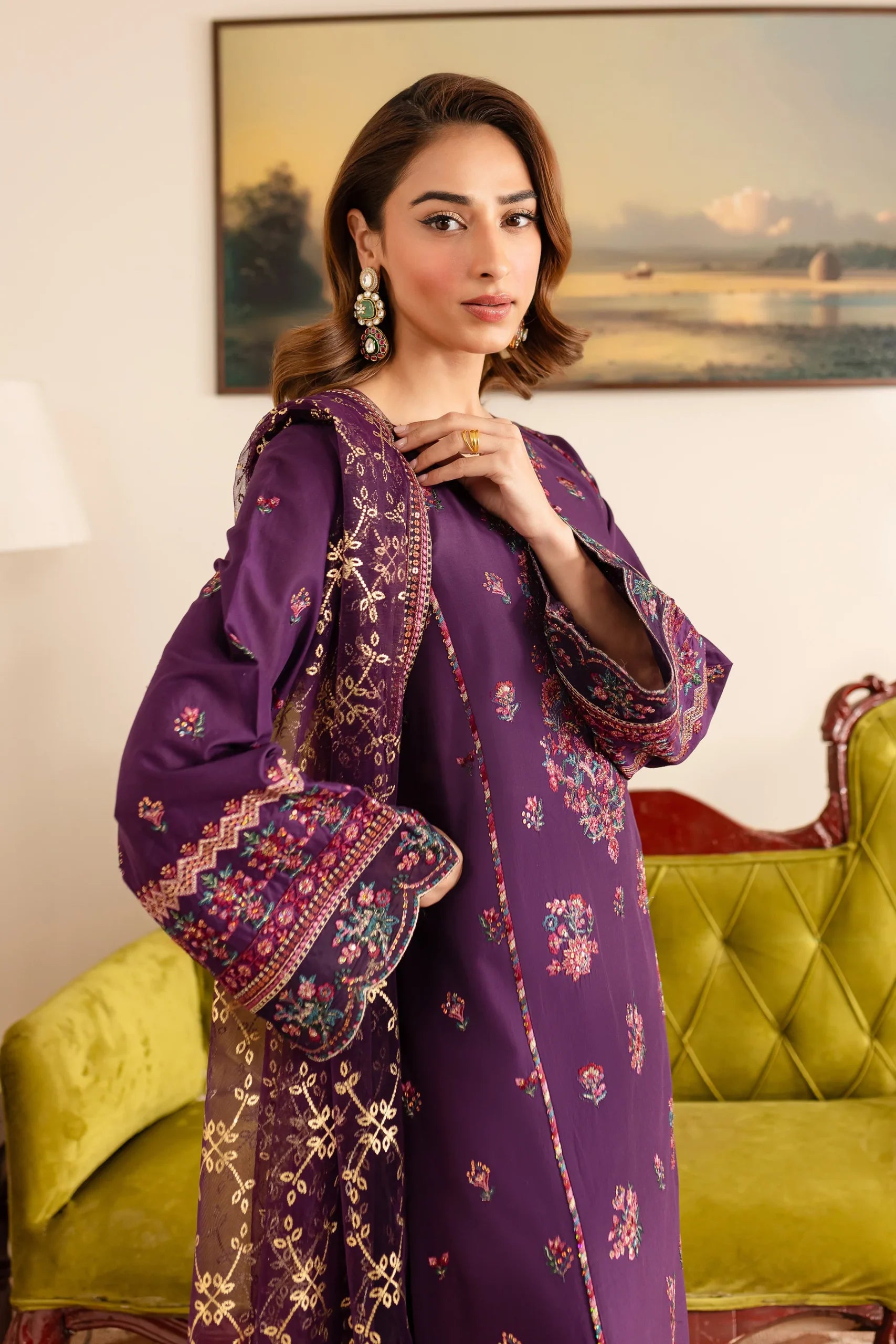 Batik 3Pc Embroidered Lawn Suit Ivy gulbuy.com