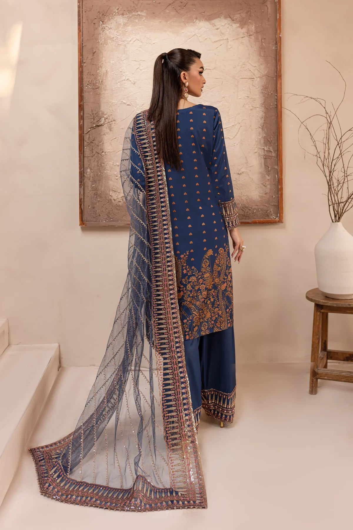 Batik 3Pc Embroidered Crepe Suit Blue Sapphire gulbuy.com