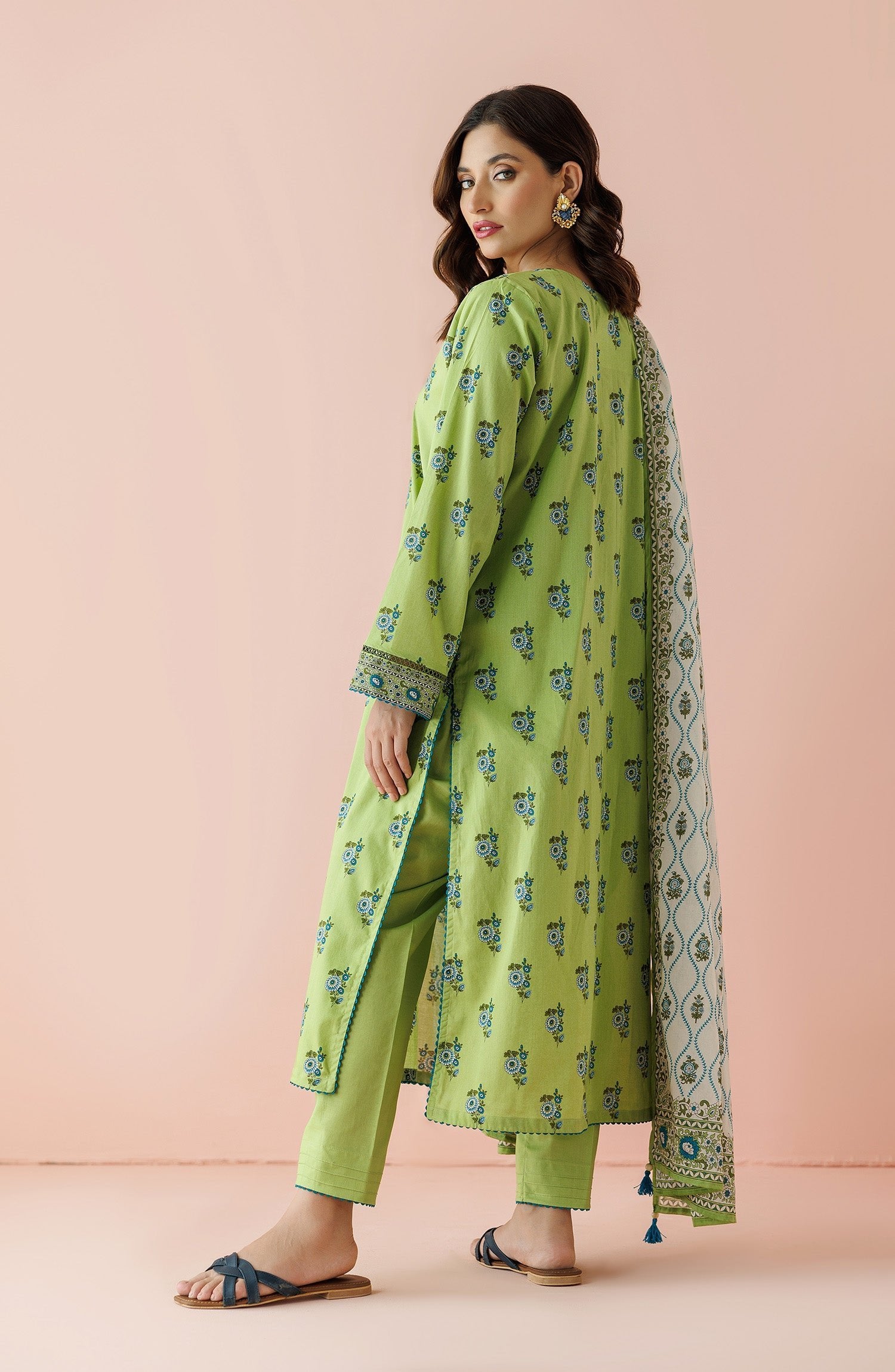 Orient 3 Piece Printed Lawn Suit (OTL-24-080/U-GREEN)