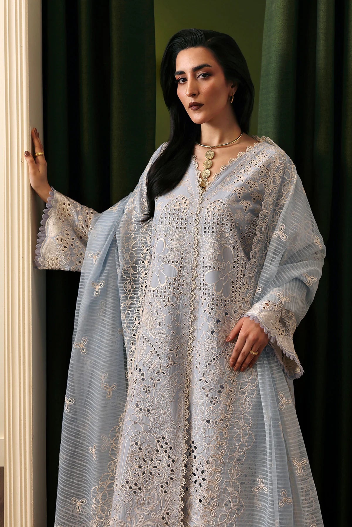 AFROZEH 3Pc Embroidered Lawn Suit Crimsal gulbuy.com