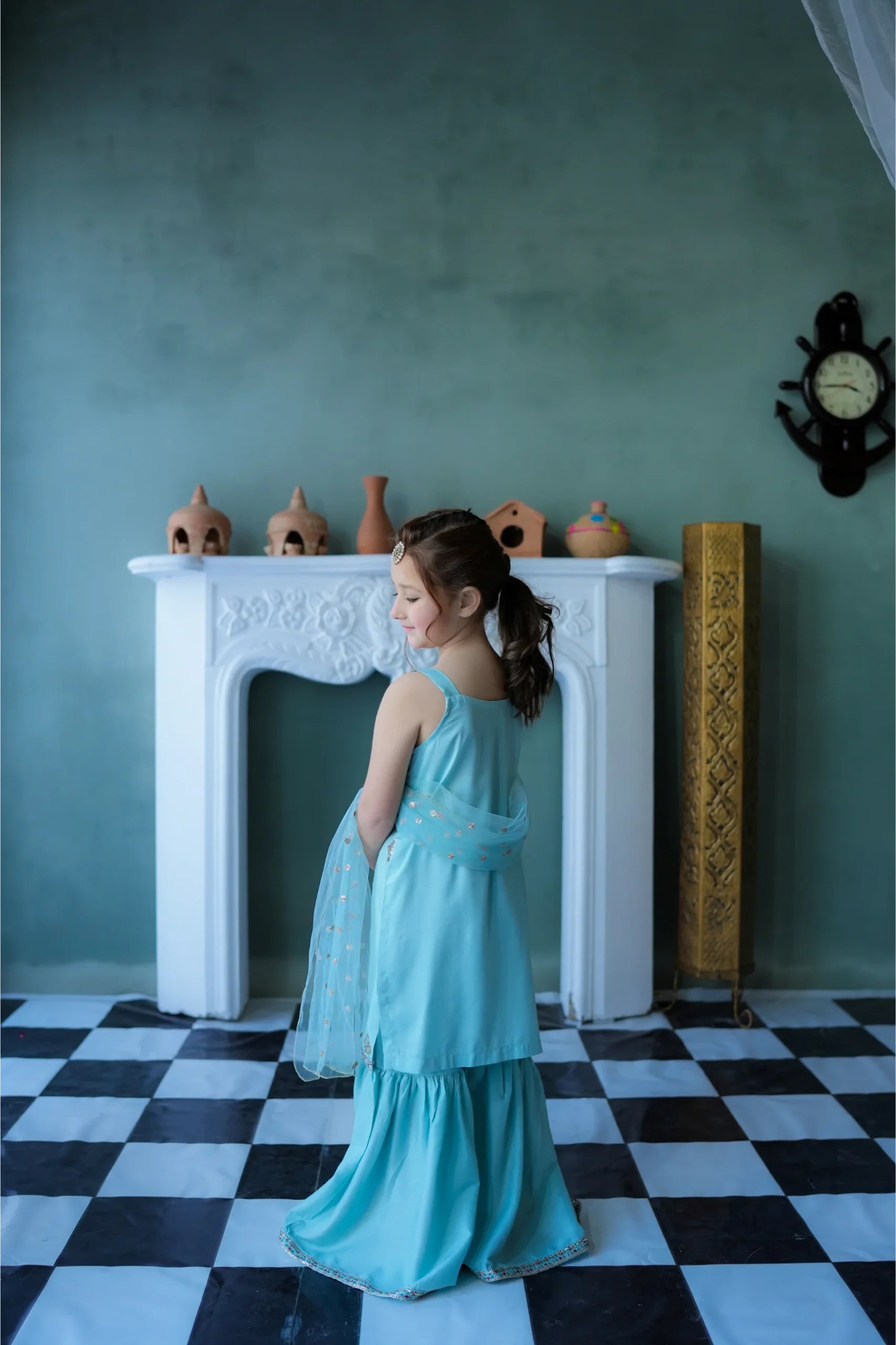 Kastoor 3Pc Embroidered Silk Kids Suit KKG-119 gulbuy.com