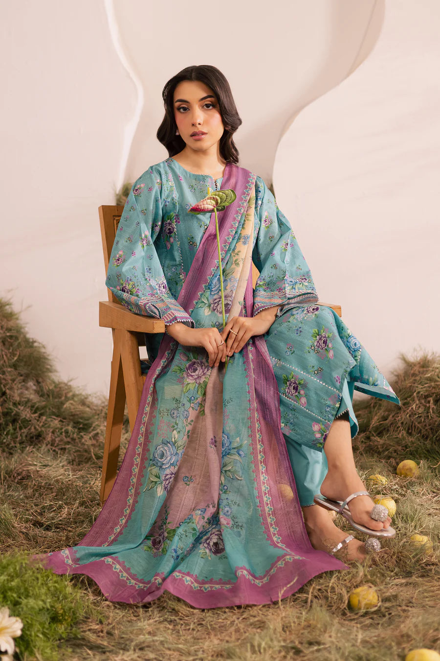 Batik 3Pc Printed Lawn Suit Blue Alcea gulbuy.com