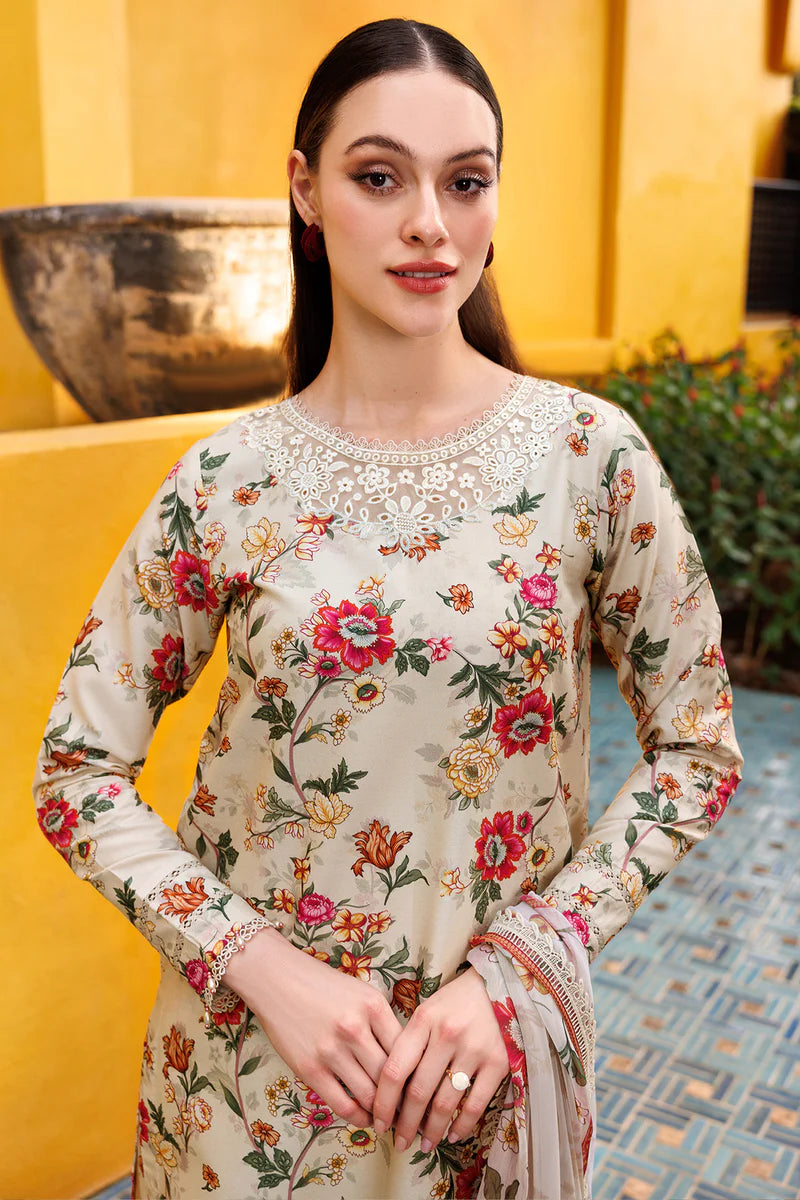 Farasha 3Pc Digital Printed Lawn Suit Ivory Dusk gulbuy.com