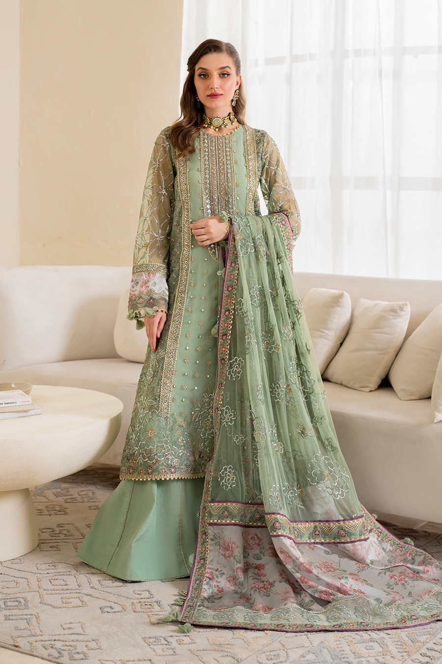 3 PIECE IZNIK EMBROIDERED NET SUIT (CC-41)