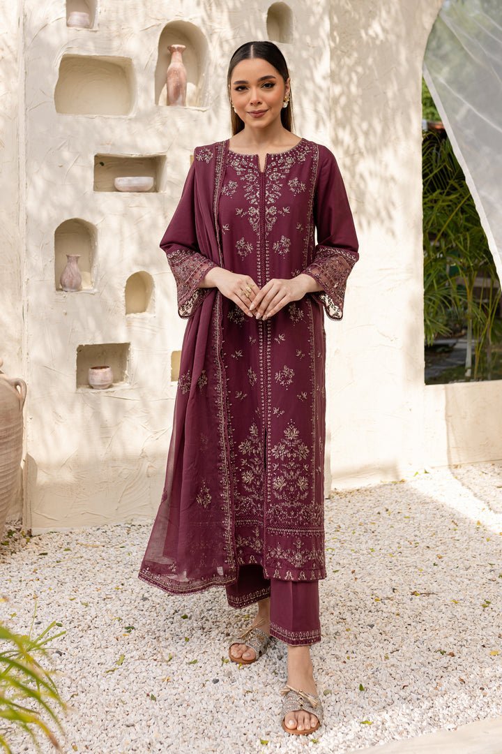 Batik 3Pc Embroidered Khaddar Dress Mauve Paragon