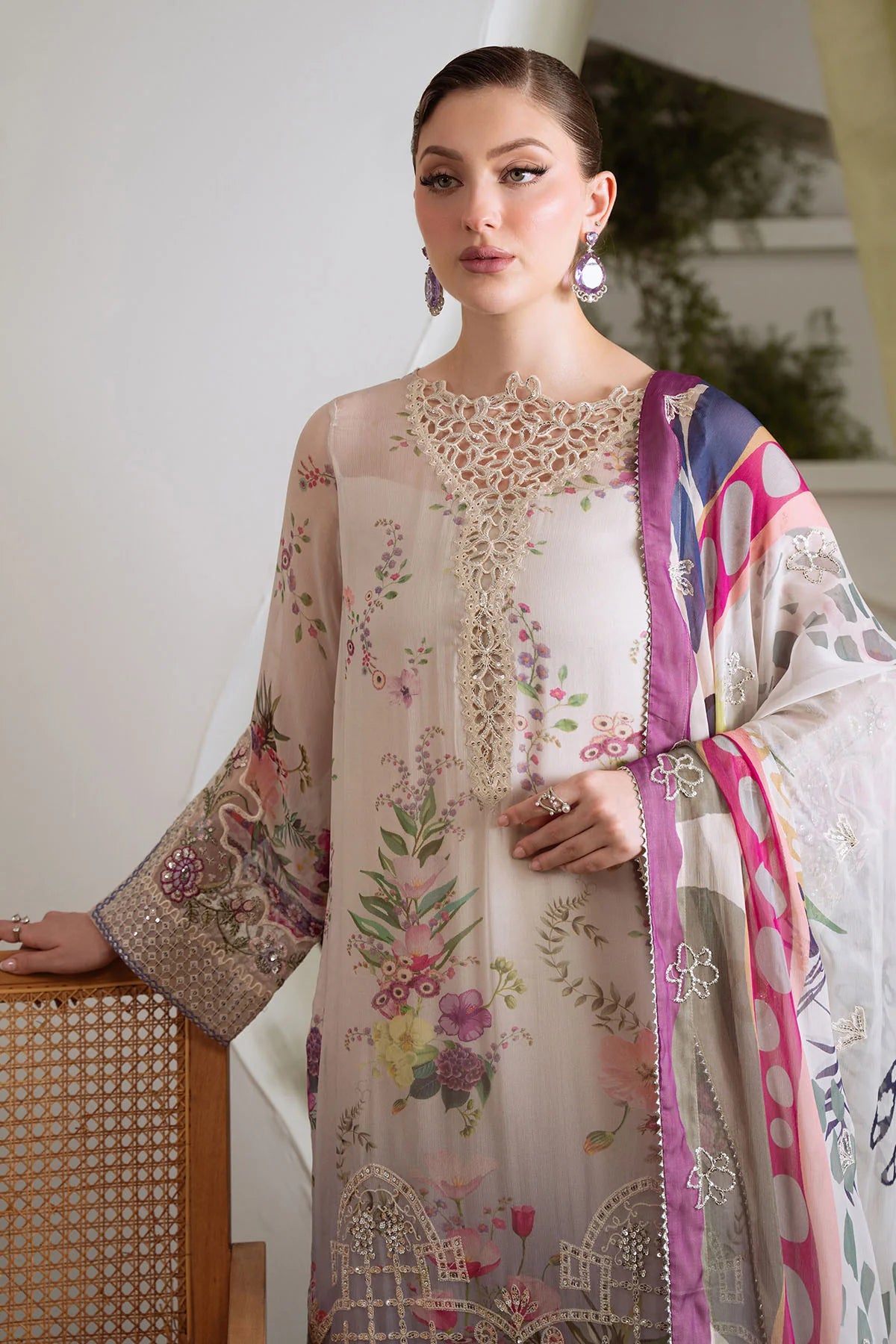 Nureh 3Pc Embroidered Chiffon Suit AM-19 gulbuy.com