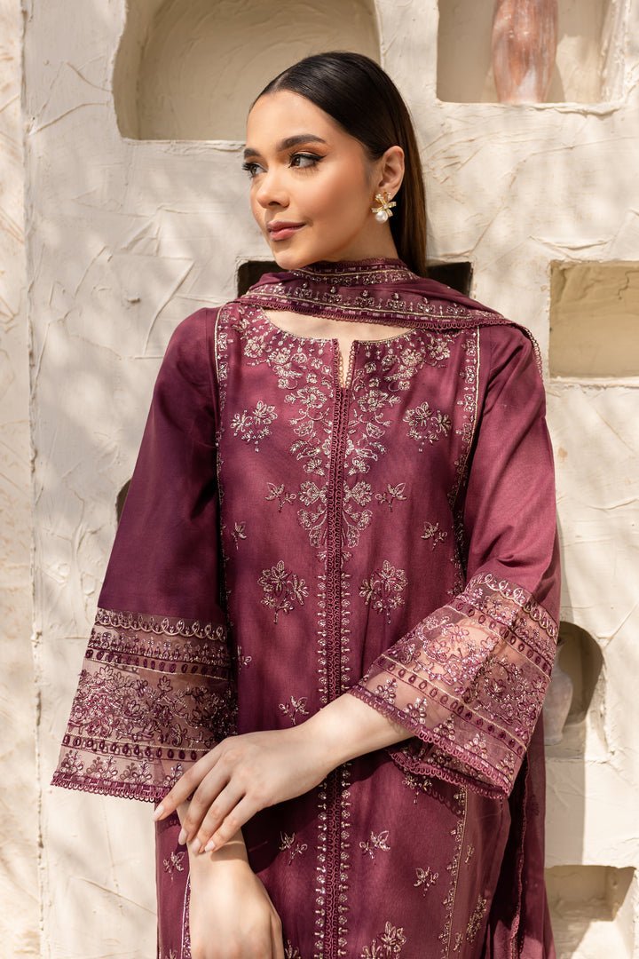 Batik 3Pc Embroidered Khaddar Dress Mauve Paragon