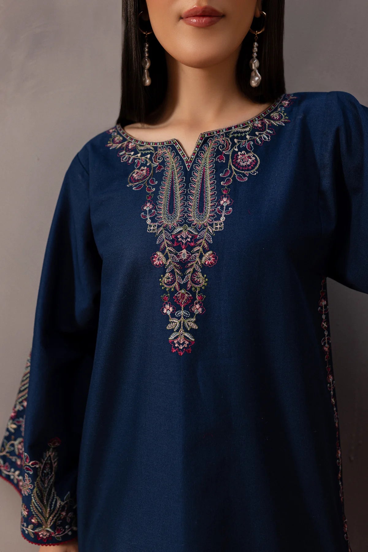 Batik 2Pc Embraoidered khaddar?Suit Ebony Blue gulbuy.com