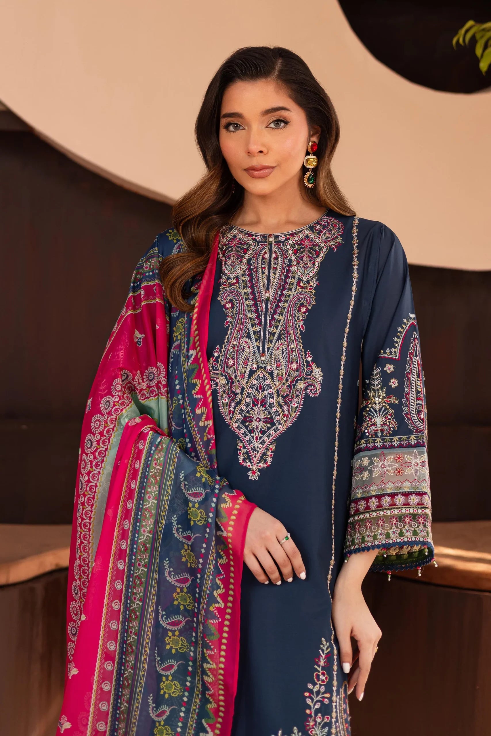 Batik 3Pc Embroidered Lawn Suit Cyan gulbuy.com
