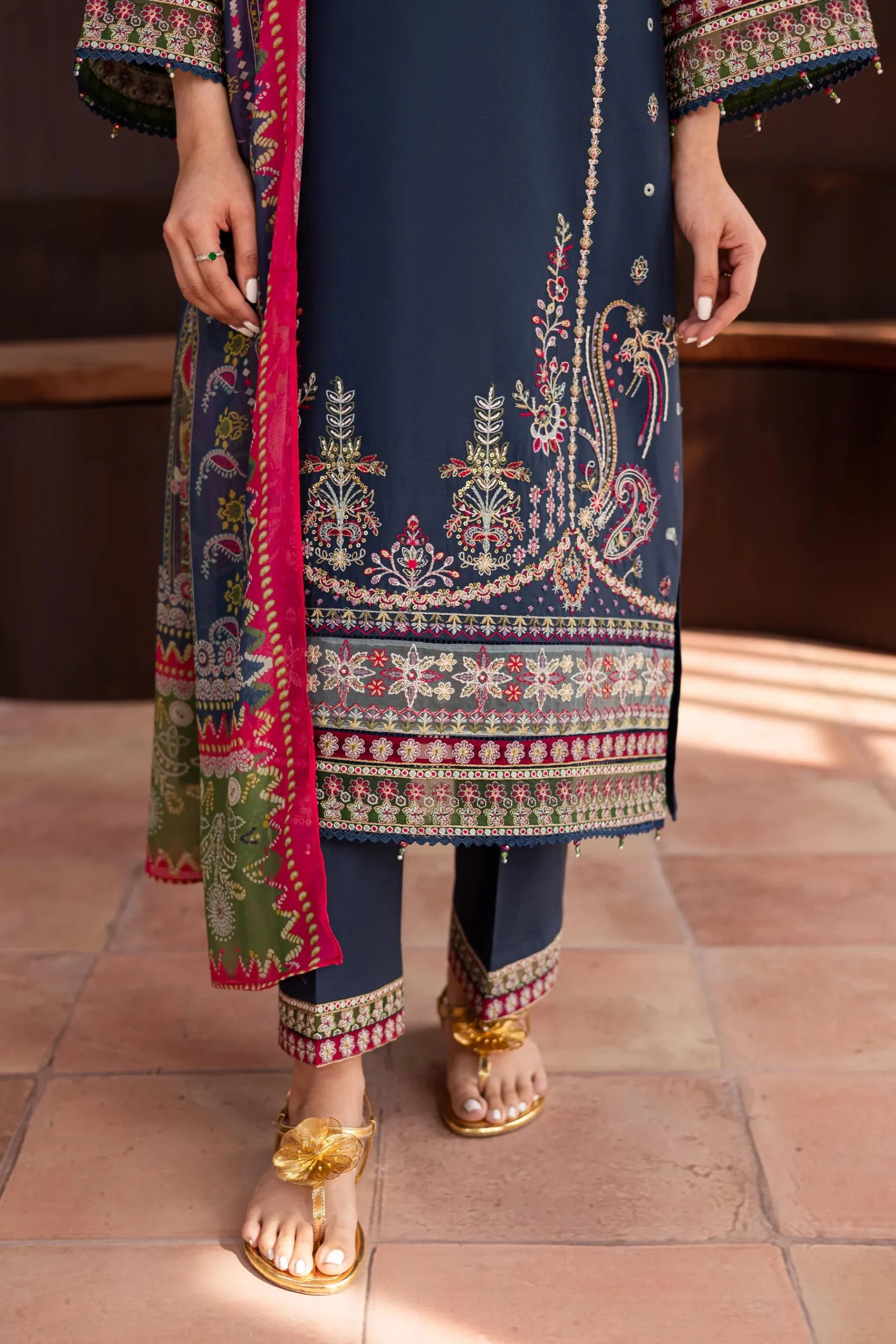 Batik 3Pc Embroidered Lawn Suit Cyan gulbuy.com