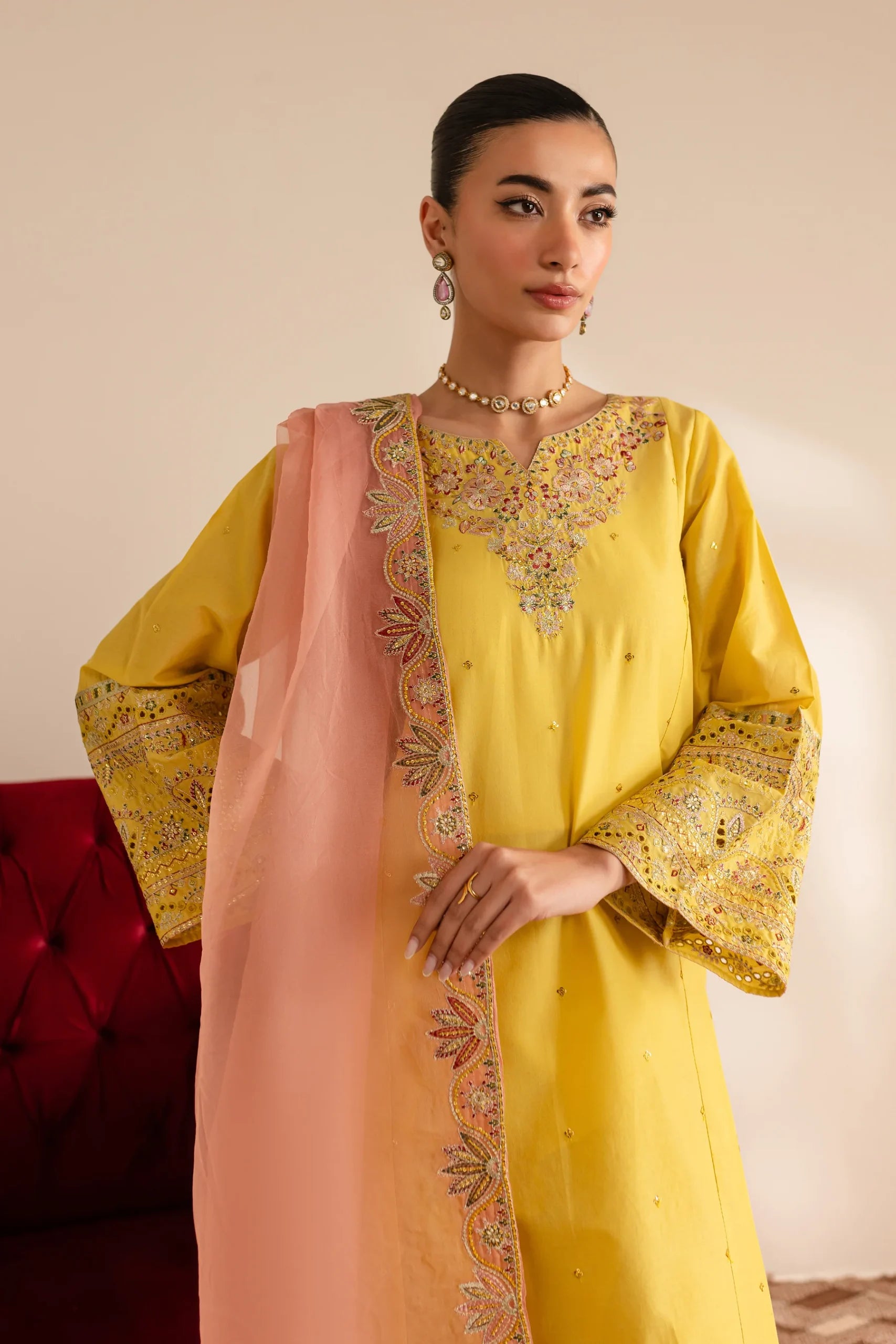 Batik 3Pc Embroidered Lawn Suit Crayola Yellow gulbuy.com