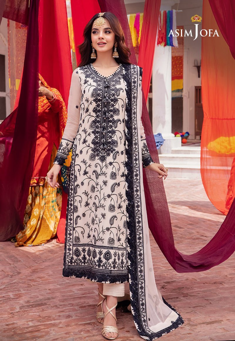 ASIM JOFA 3 PIECE EMBROIDERED CHIFFON SUIT (AJAB-02)