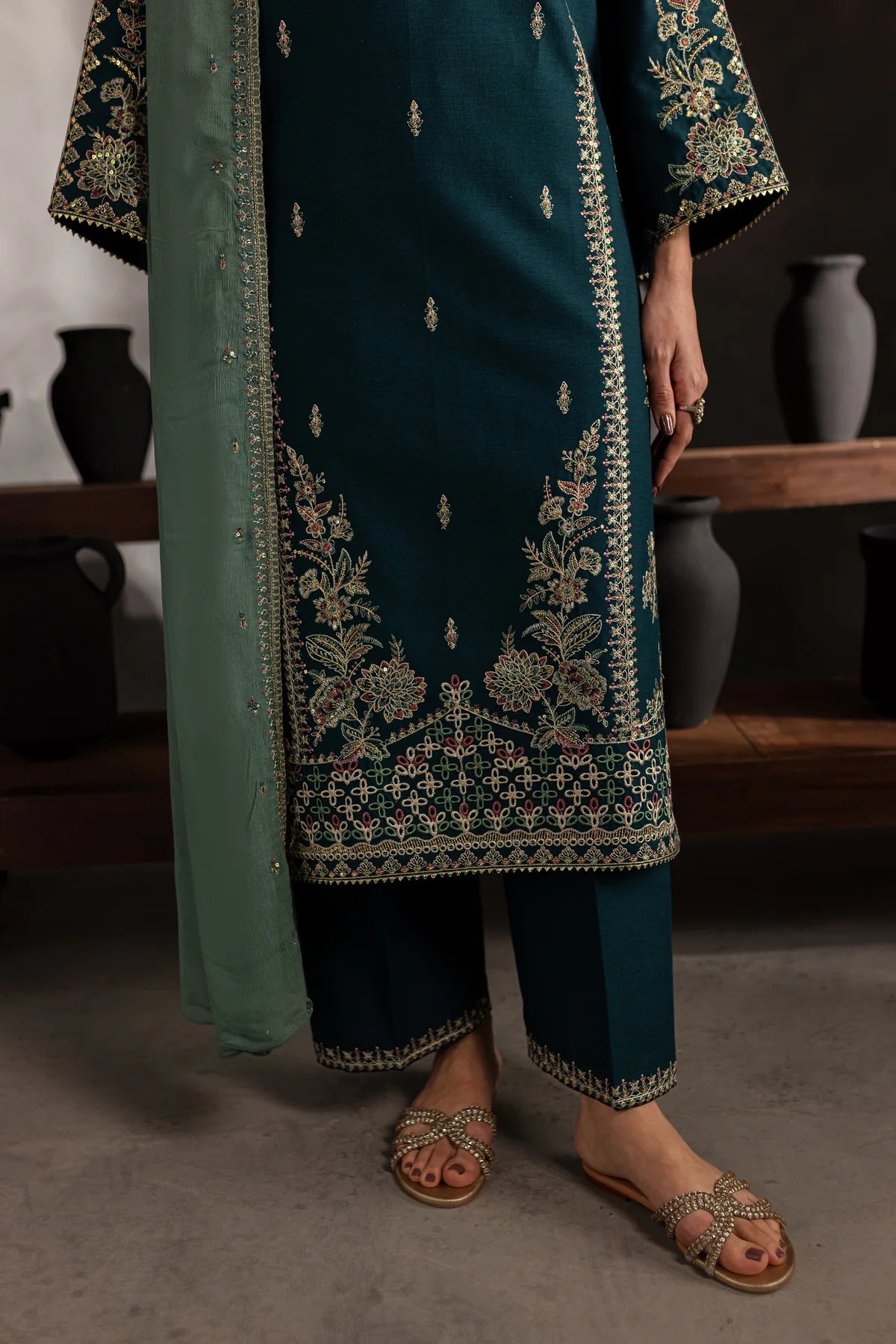Batik 3Pc Embroidered Karandi Suit Dark Dew gulbuy.com