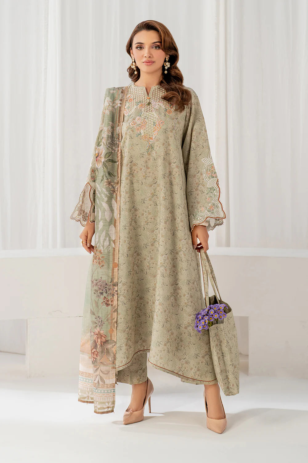 Baroque 3Pc Embroidered Viscose?Silk Suit UF-4047