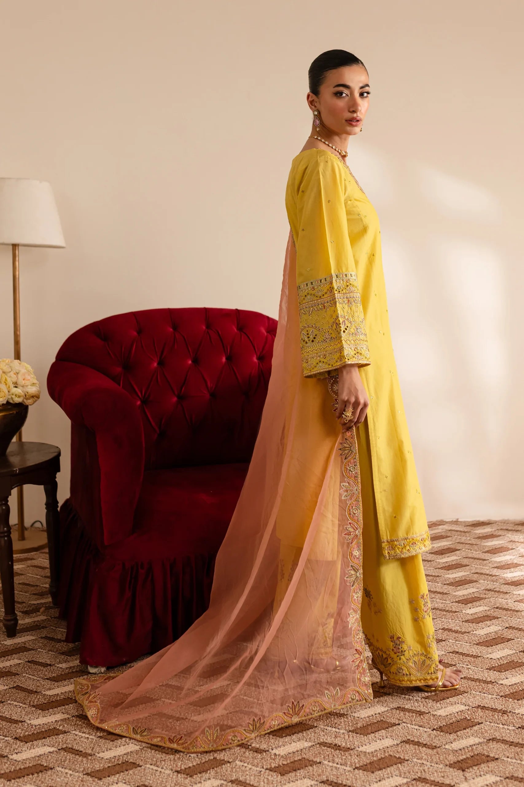 Batik 3Pc Embroidered Lawn Suit Crayola Yellow gulbuy.com