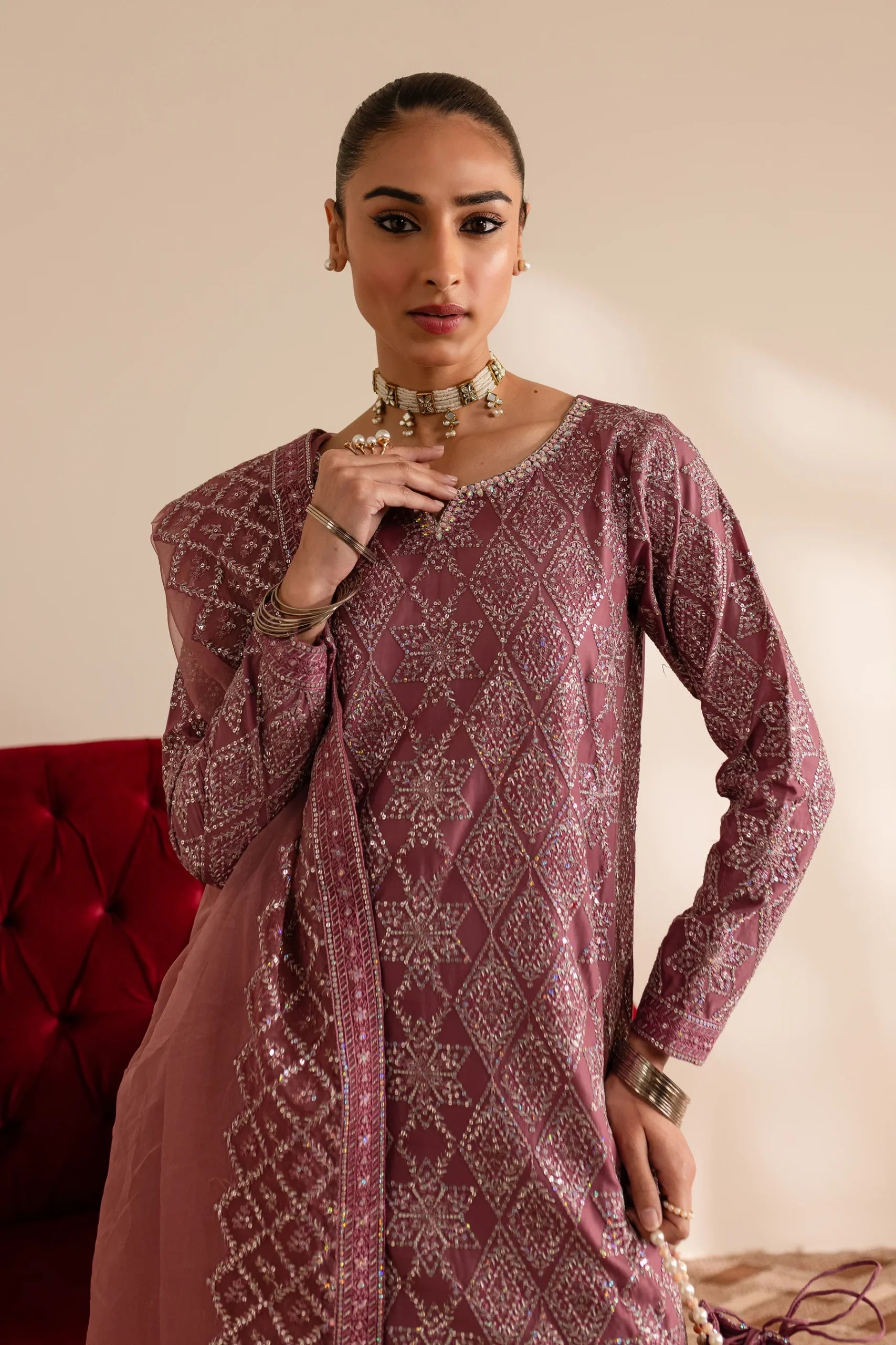 Batik 3Pc Embroidered Lawn Suit Blush Mauve gulbuy.com