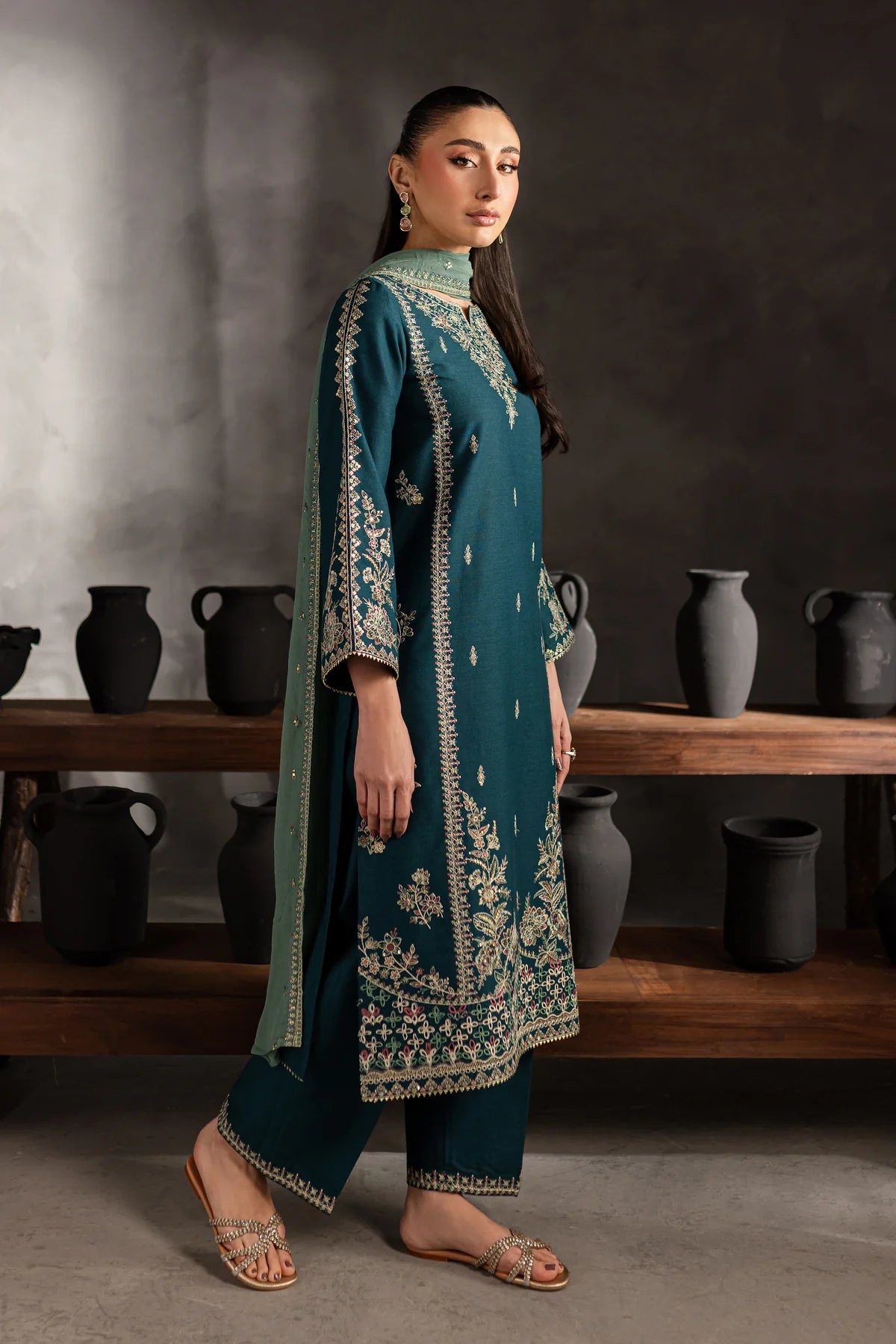 Batik 3Pc Embroidered Karandi Suit Dark Dew gulbuy.com