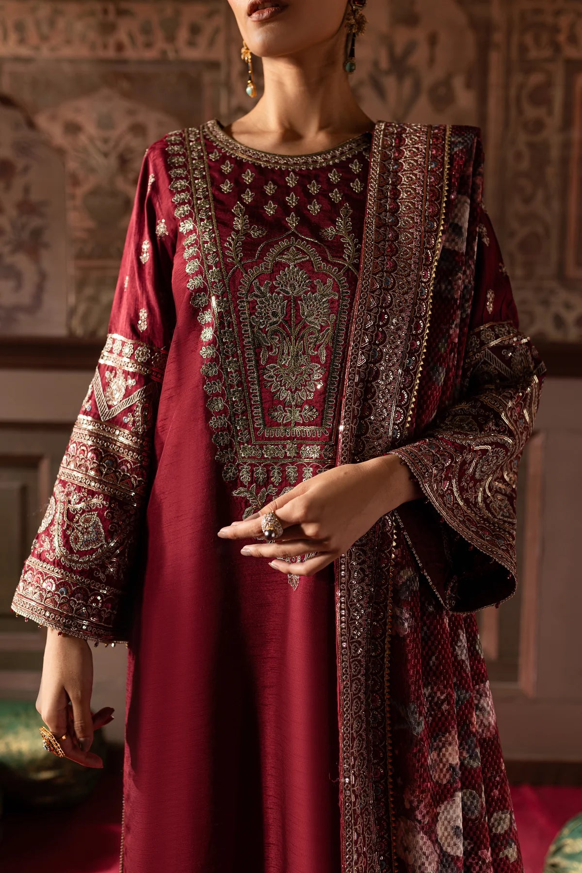Batik 3Pc Embroidered Raw Silk Suit Noor Jehan gulbuy.com