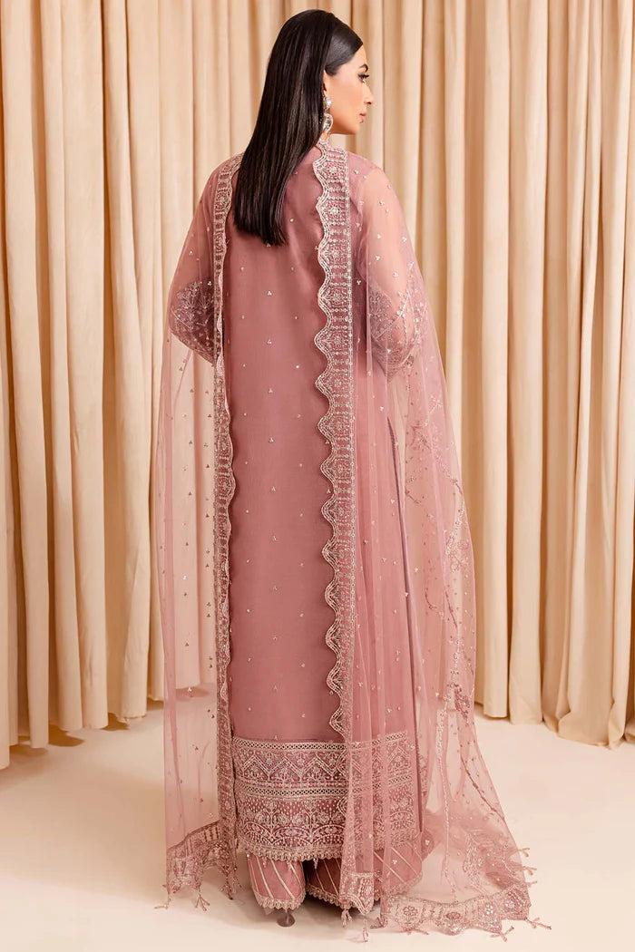 Farasha 3Pc Embroidered Net Suit Pastel Peach gulbuy.com