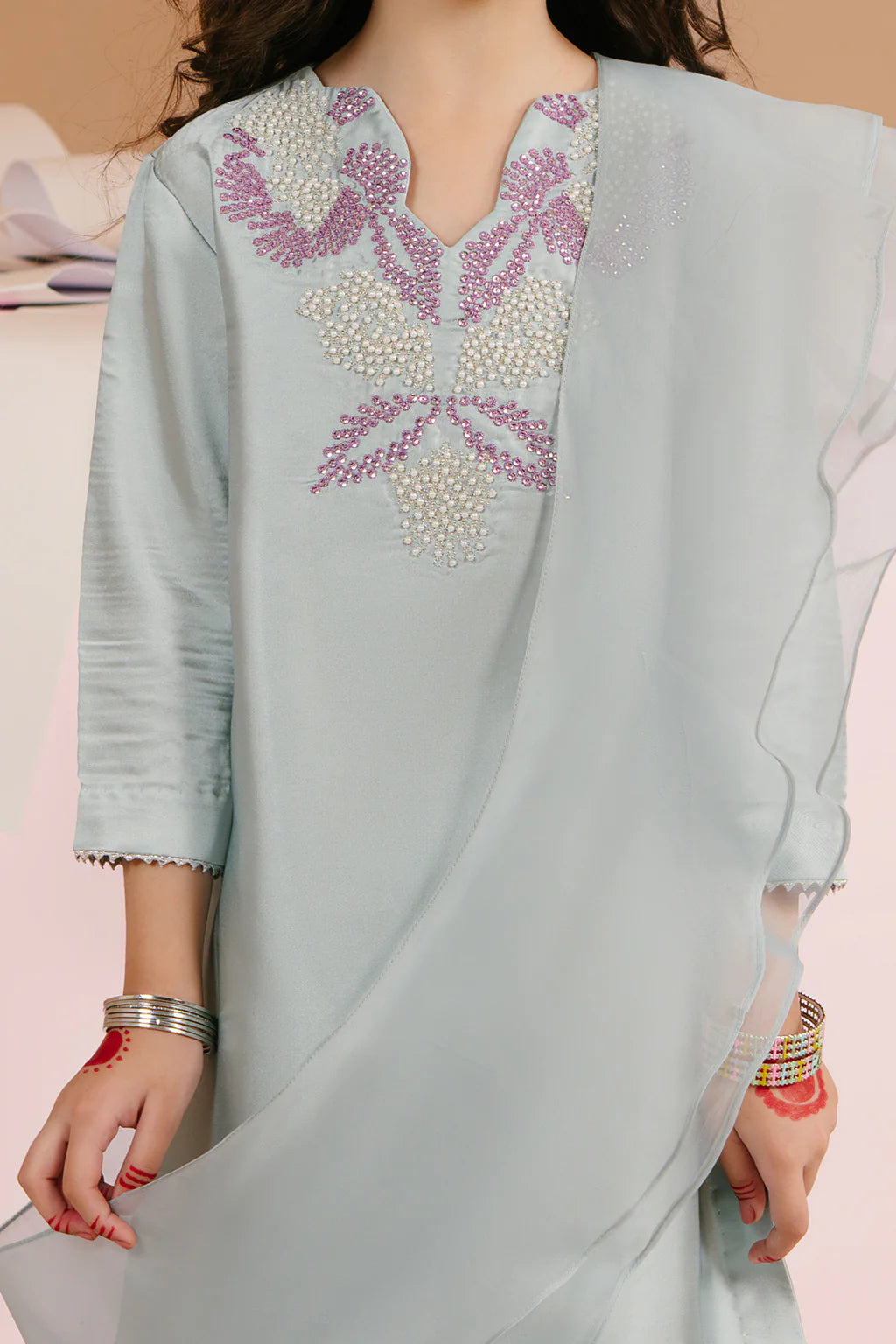 Vanya 3Pc Embroidered Silk Kids Suit ME-19 gulbuy.com