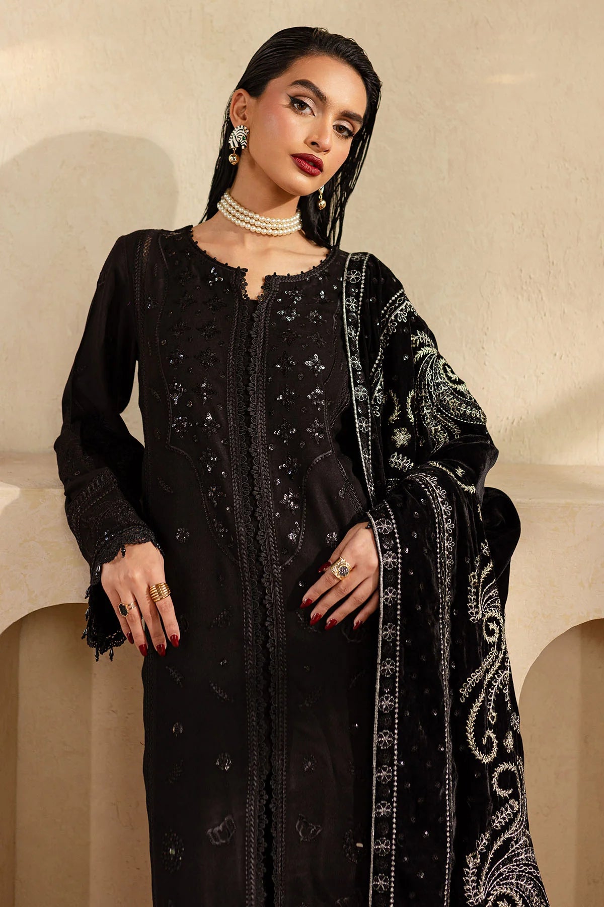 Nureh 3Pc Embroidered Leather Peach?Suit NE-128 gulbuy.com