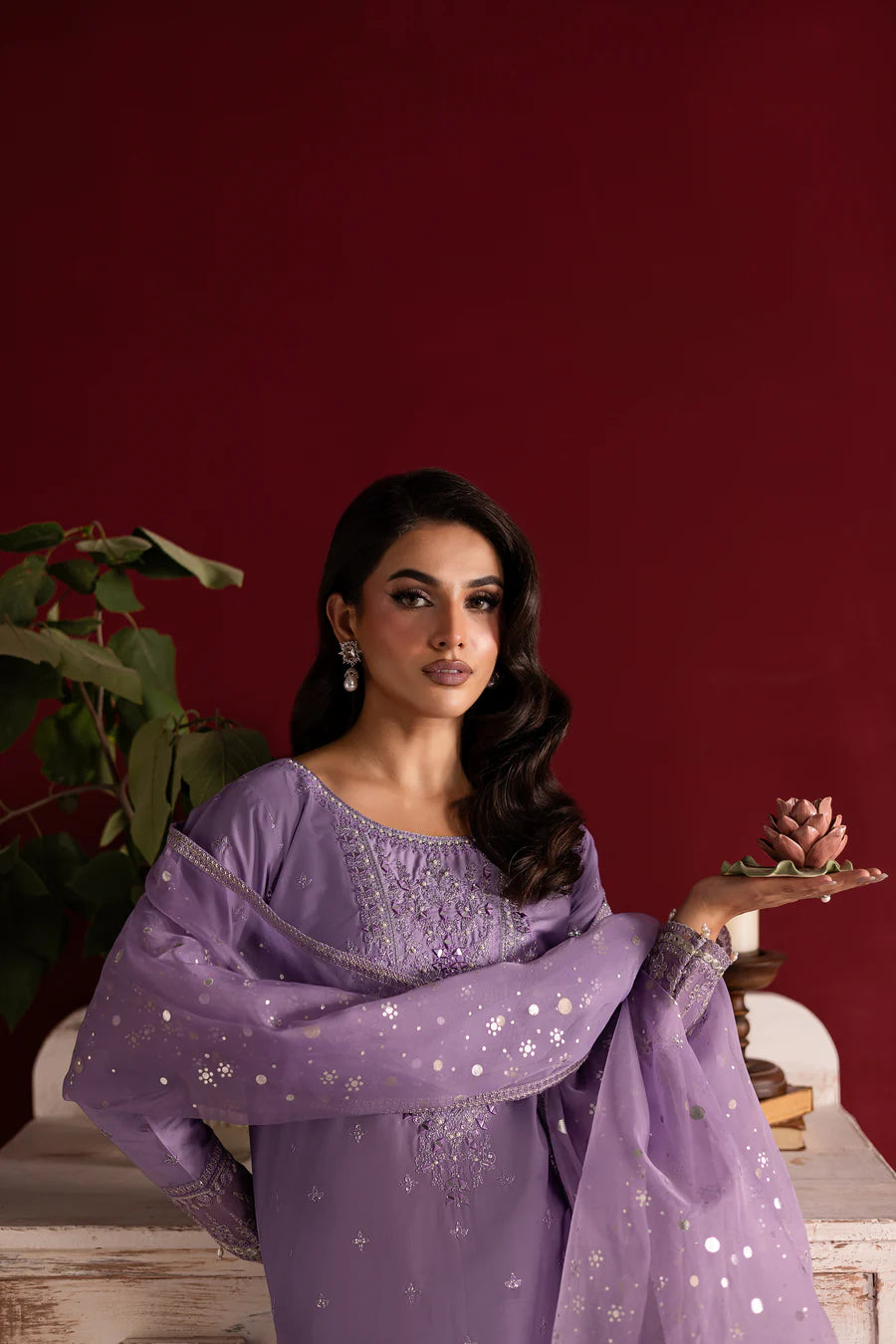 Batik 3Pc Embroidered Cotton Suit Voilet gulbuy.com