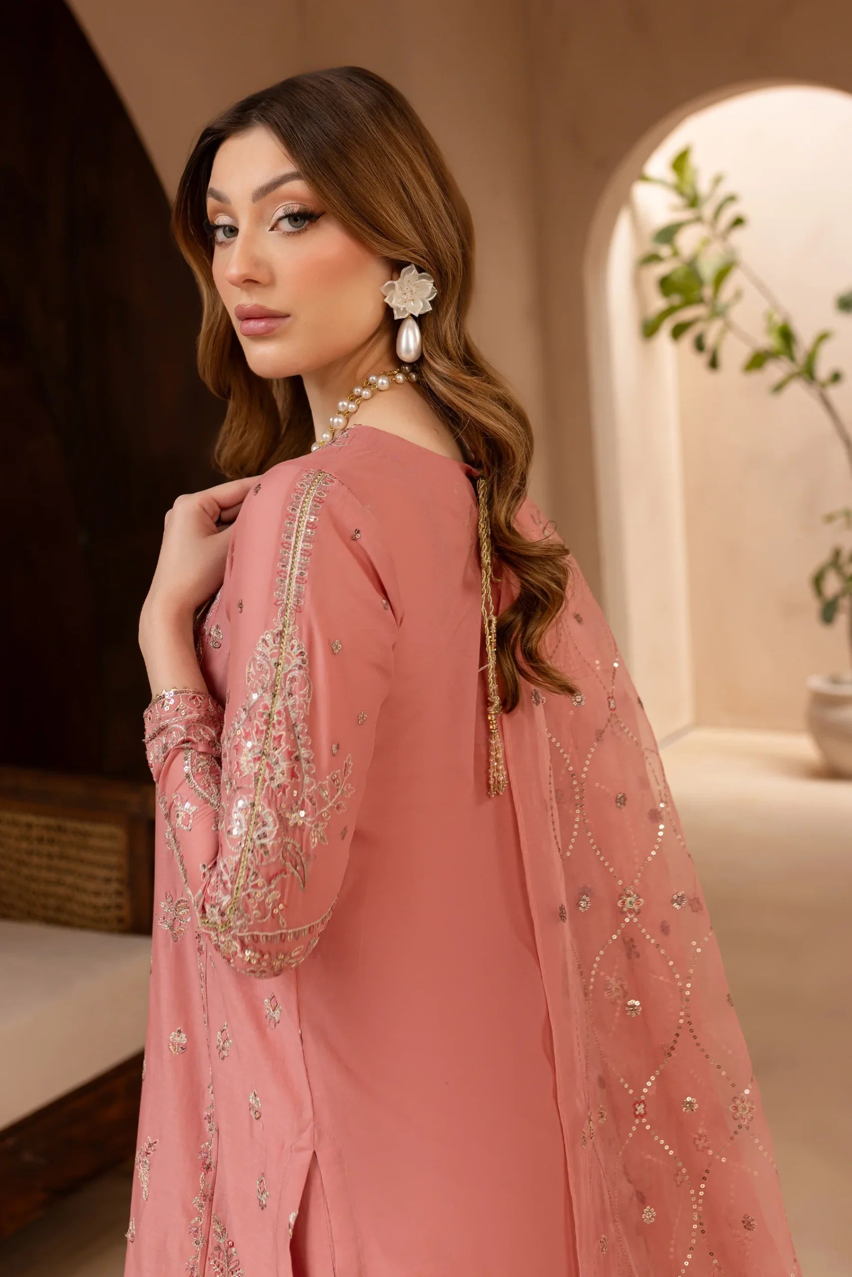 Batik 3Pc Embroidered Lawn Suit Dusty Pink gulbuy.com