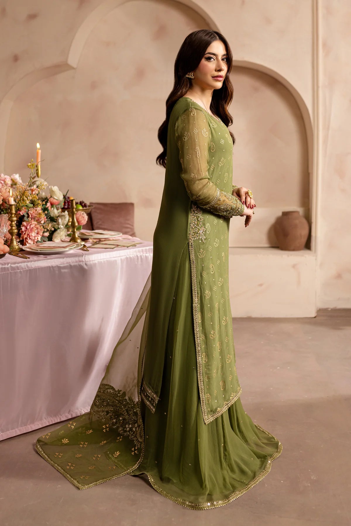 Batik 3Pc Embroidered Crinkle Suit Green Jewel gulbuy.com