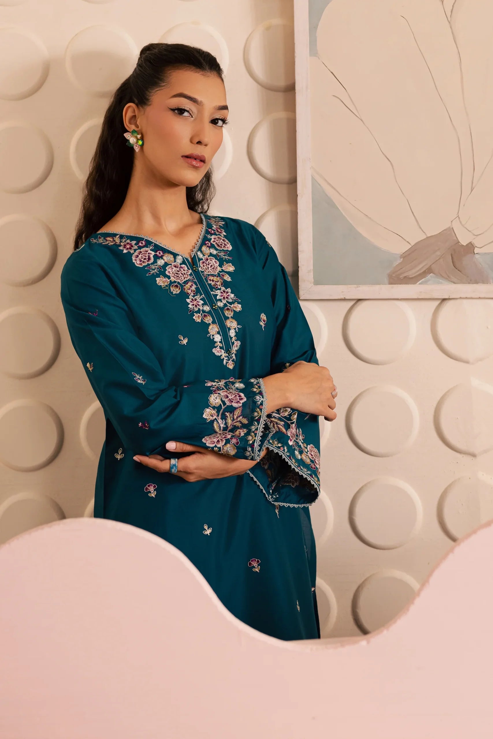 Batik 2Pc Embroidered Lawn Suit Blue Rose gulbuy.com