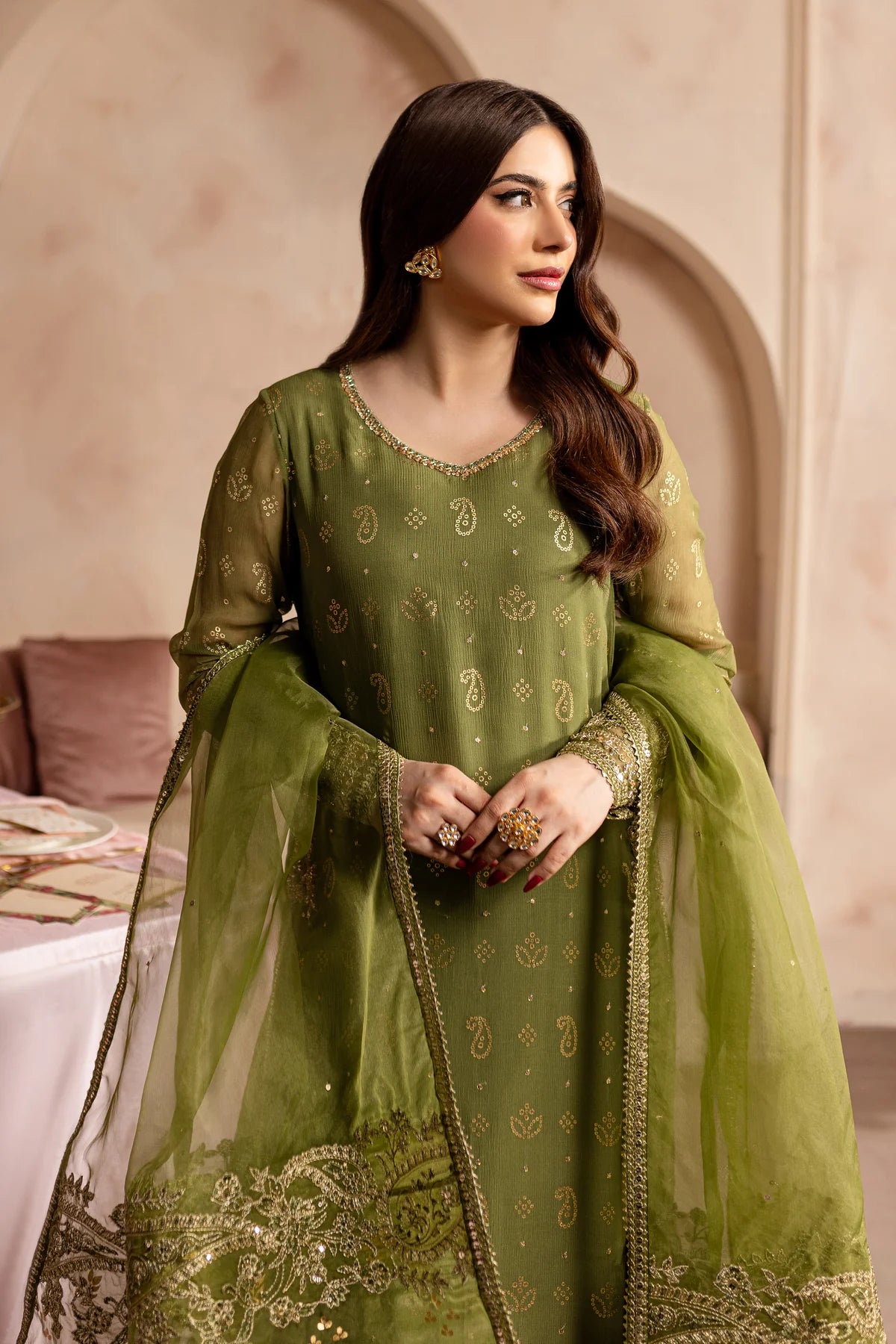 Batik 3Pc Embroidered Crinkle Suit Green Jewel gulbuy.com