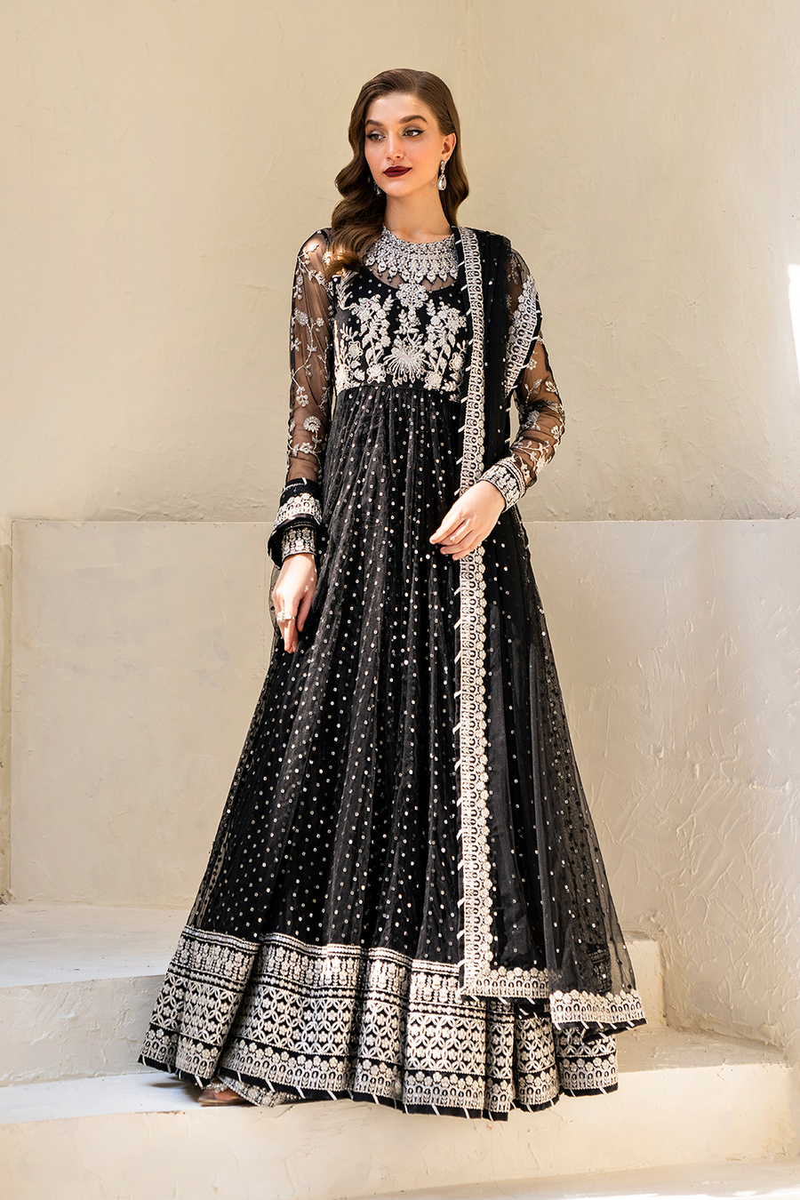 3 PIECE IZNIK EMBROIDERED NET SUIT (CC-50)