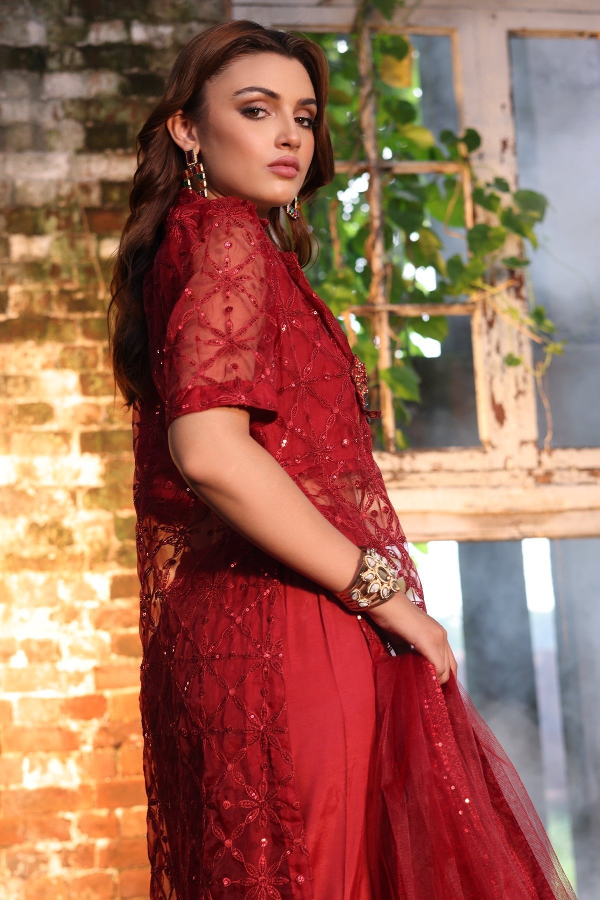 Charizma 3Pc Embroidered Organza Suit (CMA-4-052-MEHROON) gulbuy.com