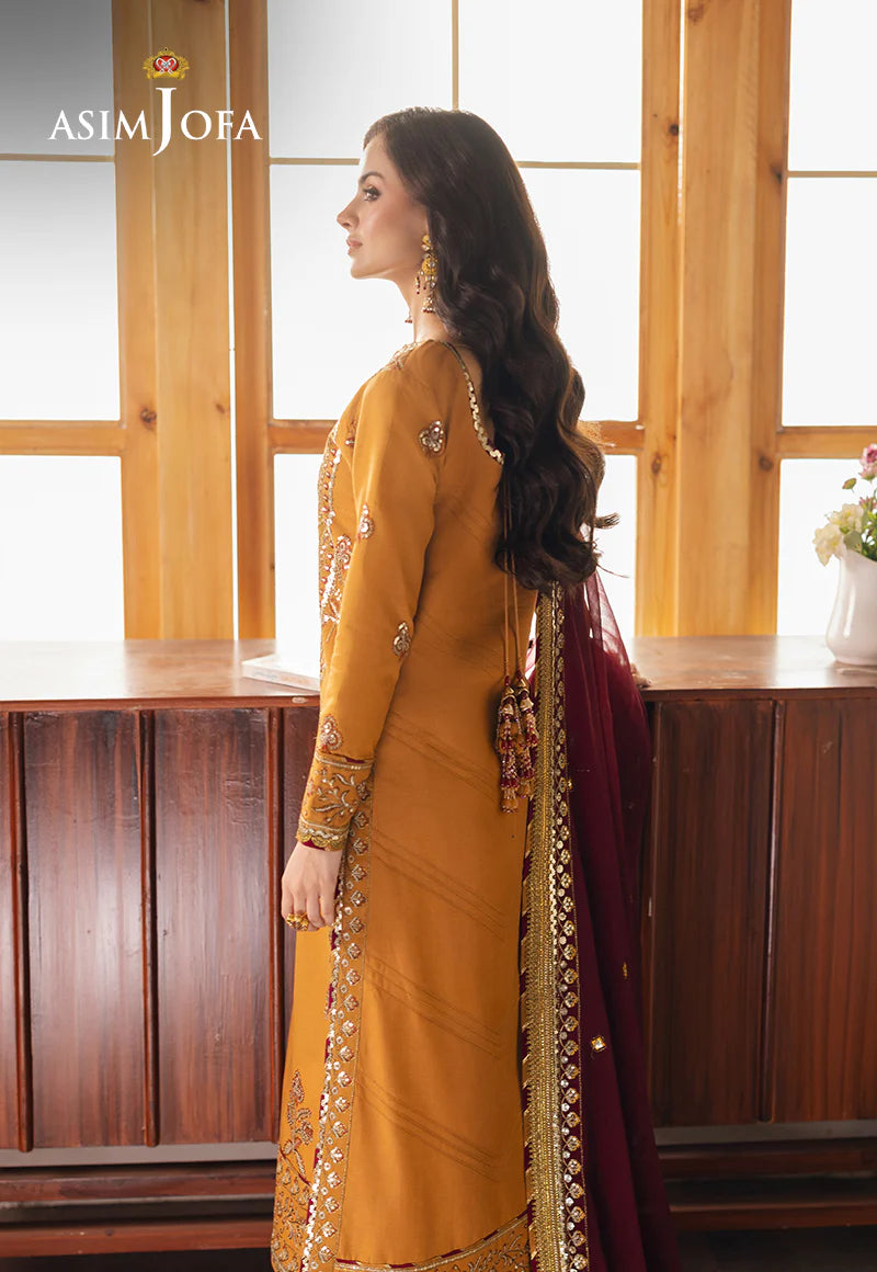 Asim Jofa 3Pc Embroidered Jumbo Silk Suit AJHE-07 gulbuy.com