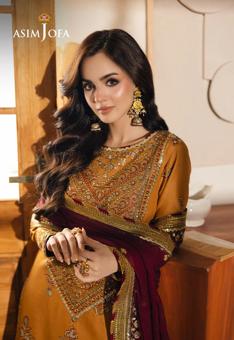 Asim Jofa 3Pc Embroidered Jumbo Silk Suit AJHE-07 gulbuy.com