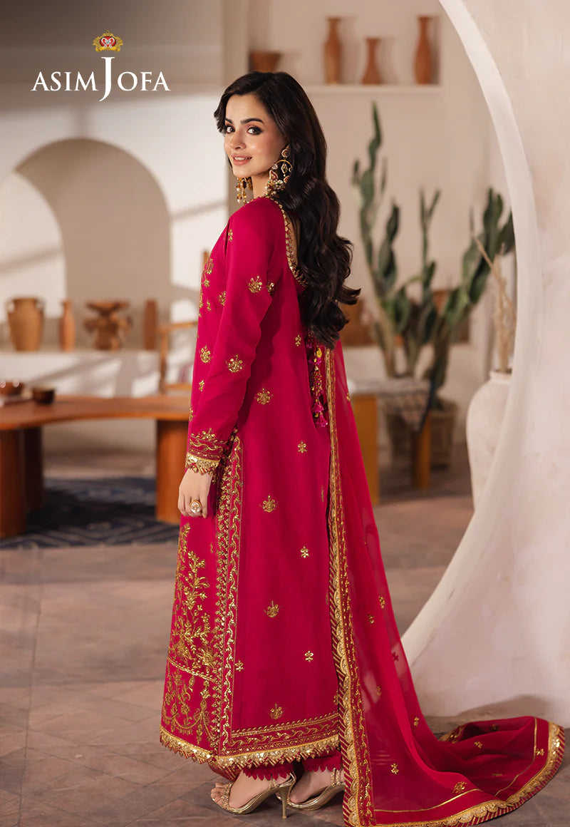 Asim Jofa 3Pc Embroidered Jumbo Silk Suit AJHE-08 gulbuy.com