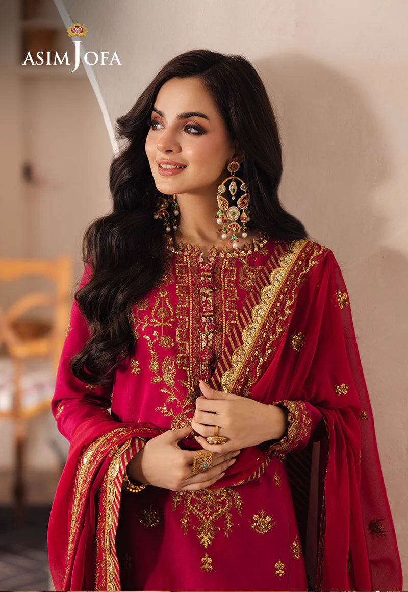 Asim Jofa 3Pc Embroidered Jumbo Silk Suit AJHE-08 gulbuy.com