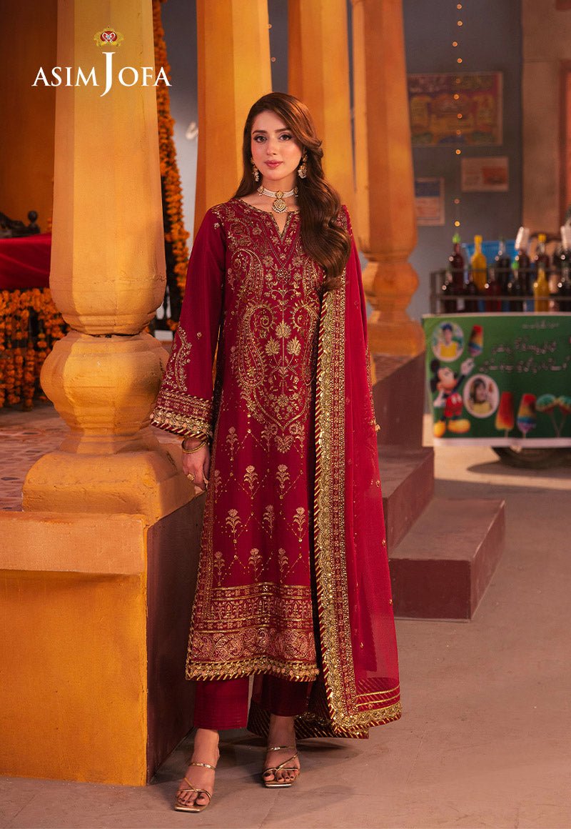 ASIM JOFA 3 PIECE EMBROIDERED SILK SUIT (AJKK-19)