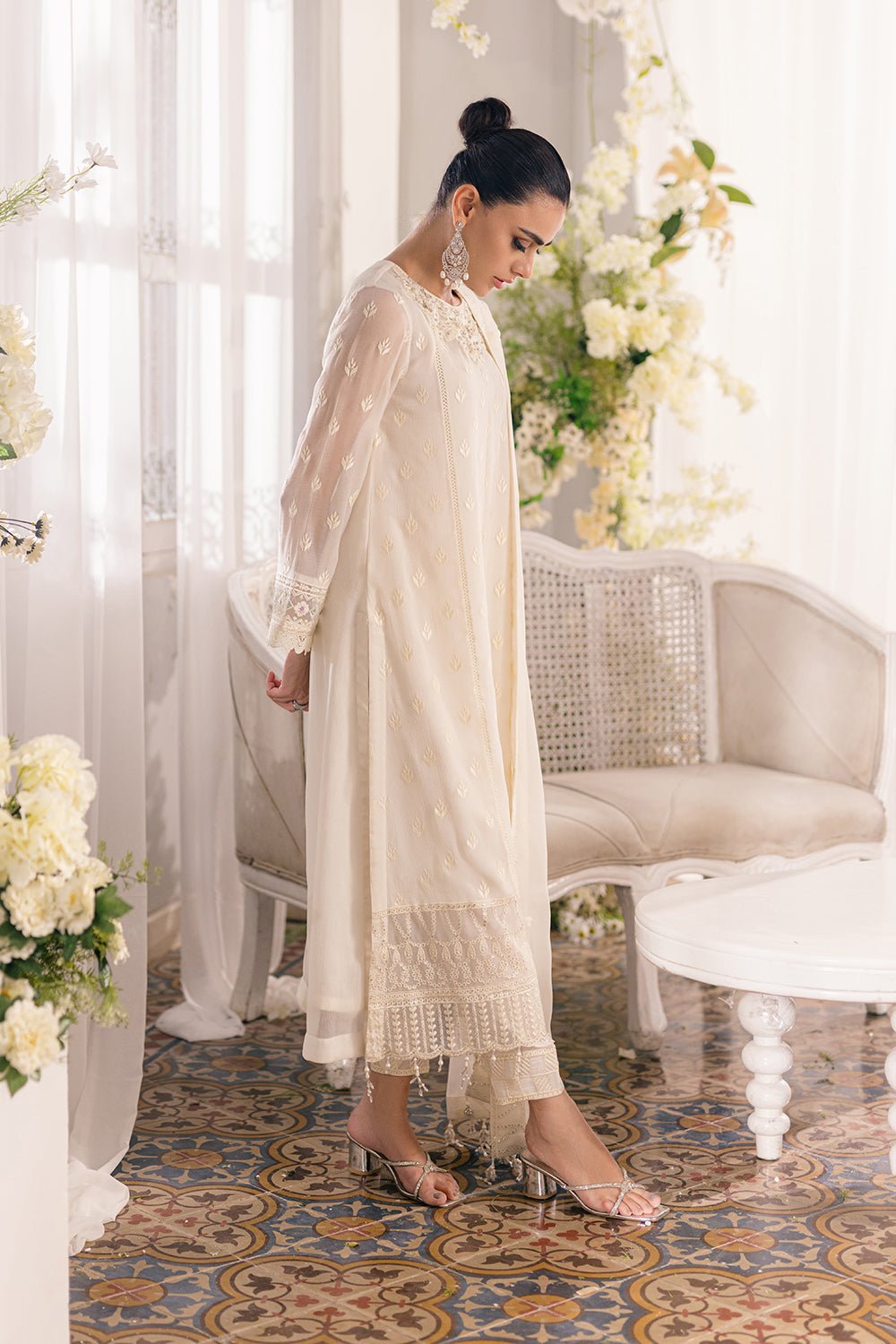 AZURE 3PC EMBROIDERED CHIFFON SUIT (Angelic-Frost)